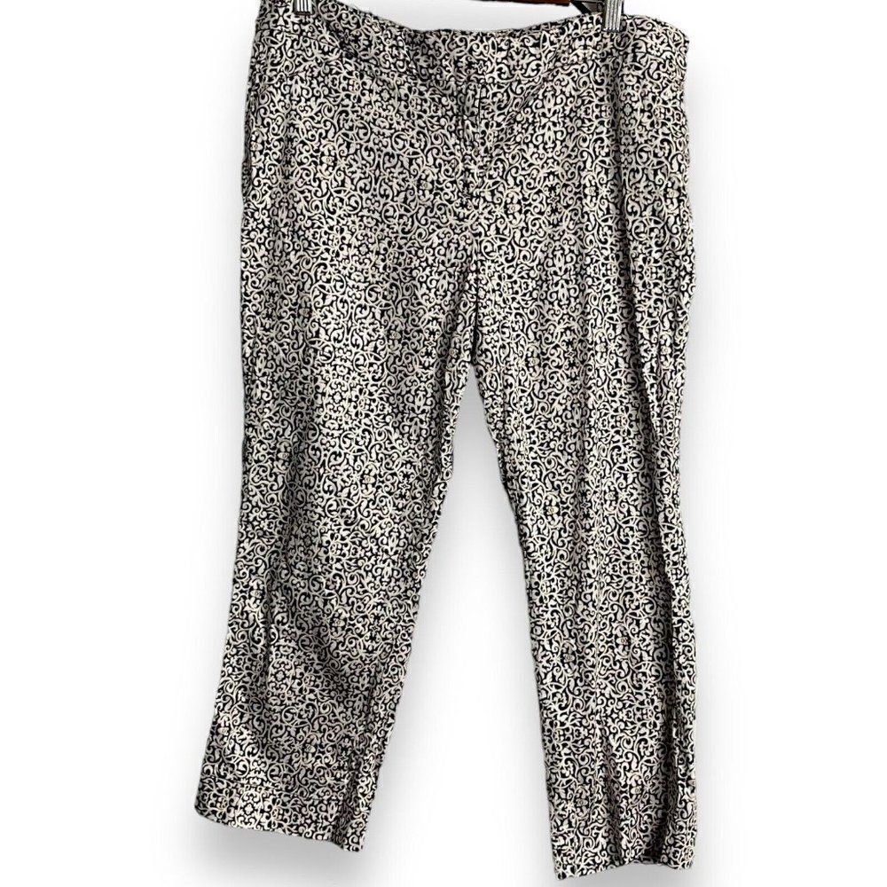 Laundry By Shelli Segal Womens Blue White Cropped Leg Pants Size 14 Damask Print
